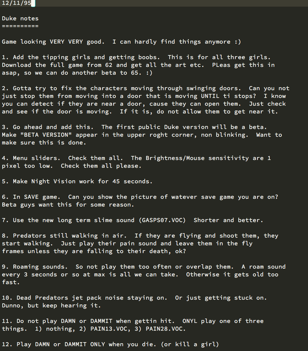 As Duke Nukem 3D Turns 20, Co-Creator Shares His Original Notes